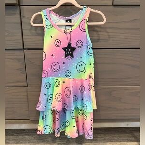New w Tags PIXIE LANE Neon Tie Dye Tank Dress with Smileys Girls Sz 6